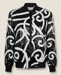 Laurence Kazar 1980s Sequined Bomber Jacket with White Scrollwork Appliqué - photo 1