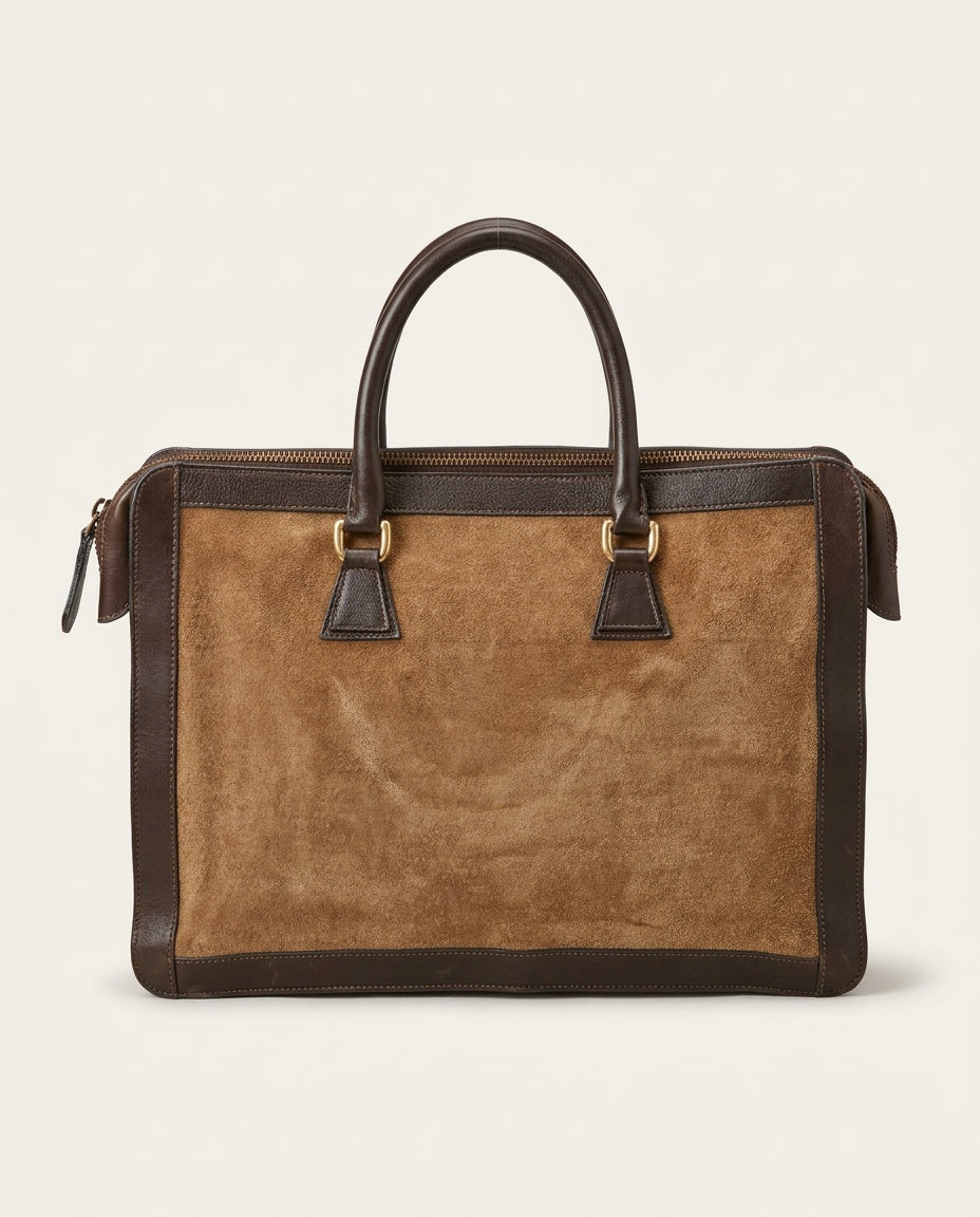 Aldany Structured Tote/Briefcase Bag - Tan/Camel Suede & Dark Brown Leather - photo 1