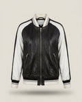 IRO FALIA Black and White Leather Bomber Jacket with Silk Sleeves - photo 1
