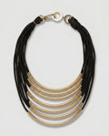 Multi-Strand Black Cord Bib Necklace with Gold-Tone Tube Bars - photo 1
