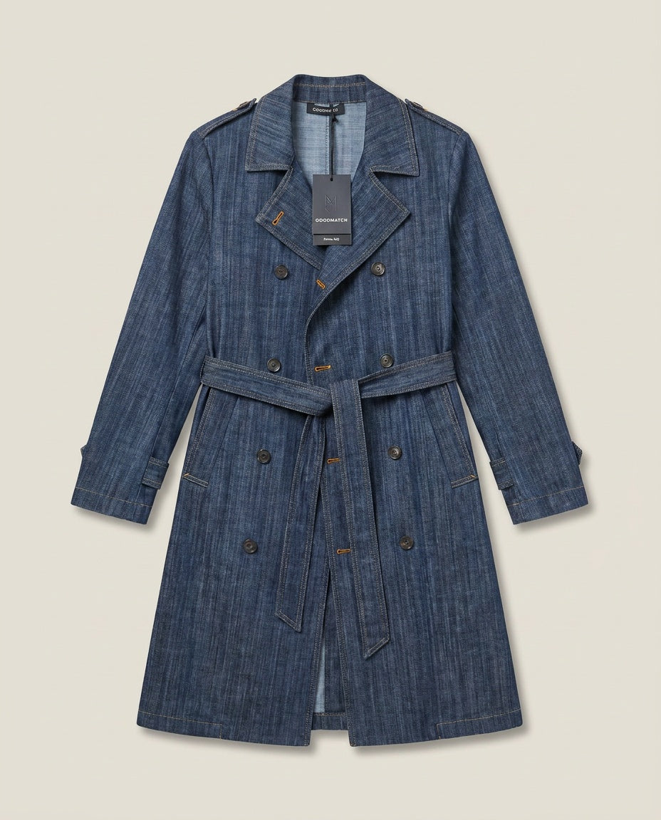 GOODMATCH Double-Breasted Denim Trench Coat - Medium-Dark Indigo Blue, NWT - photo 1