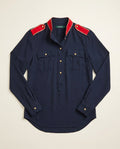 Lauren Ralph Lauren Navy Blue Military-Style Blouse with Red Epaulettes and Gold Trim - photo 1