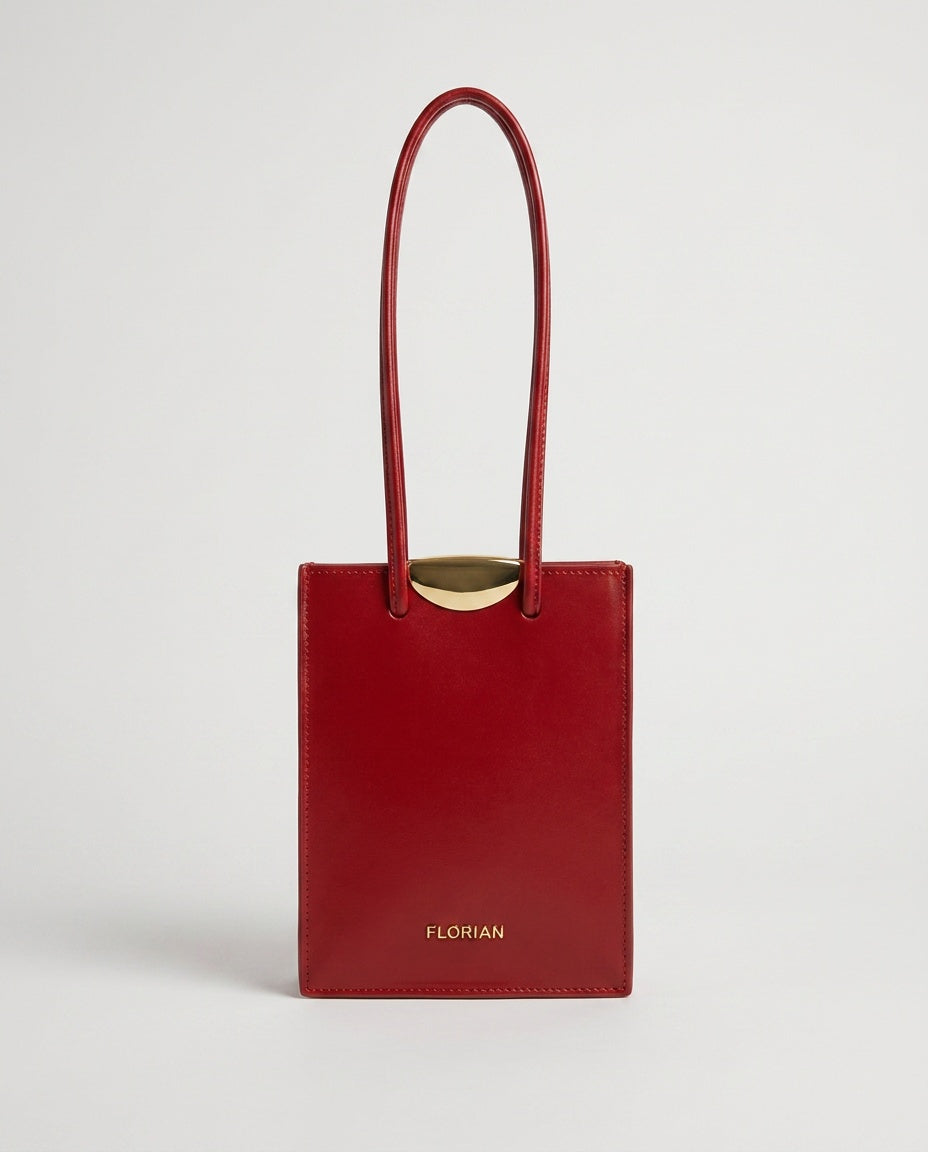 FLORIAN Structured Mini Tote in Red with Gold Hardware - photo 1