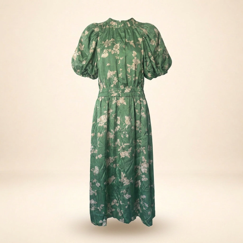 Sea New York Floral Silk Midi Dress with Puff Sleeves - photo 1