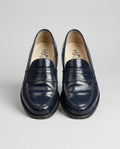 Navy Blue High-Gloss Penny Loafer with Brogue Details from The Office of Angela Scott - photo 1