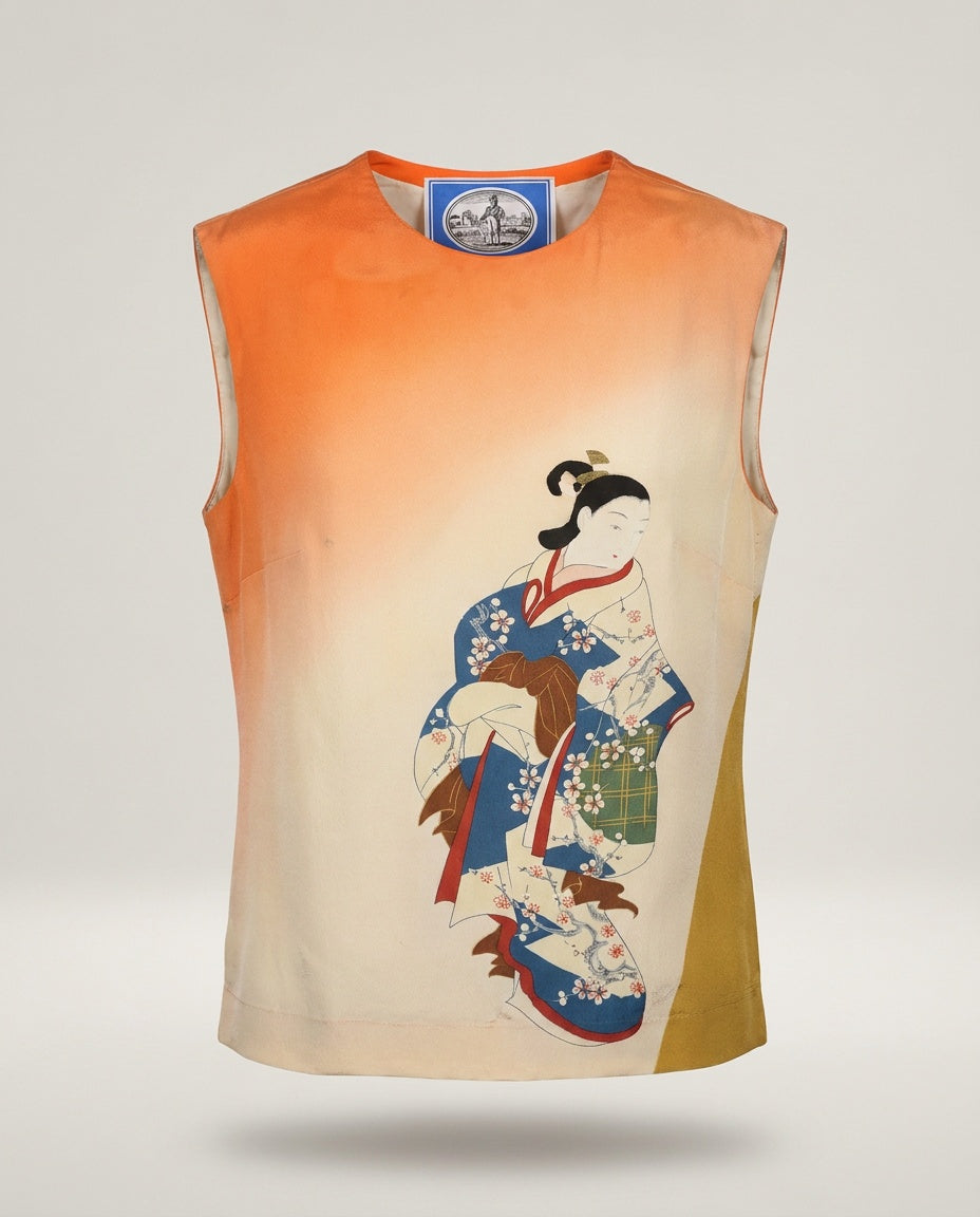 Sleeveless Silk Top with Ombre Gradient and Ukiyo-e Print - photo 1