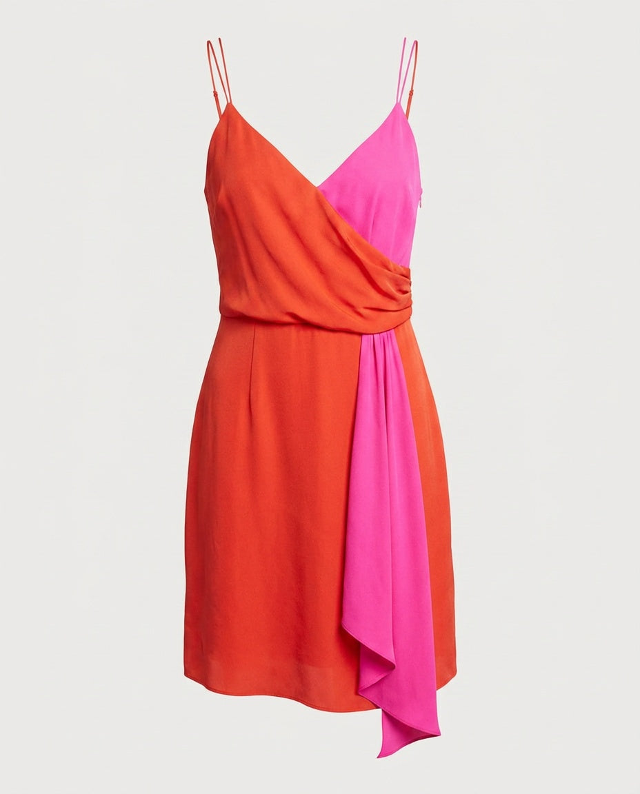 MILLY Color-Block Slip Mini Dress in Red-Orange & Hot Pink - photo 1