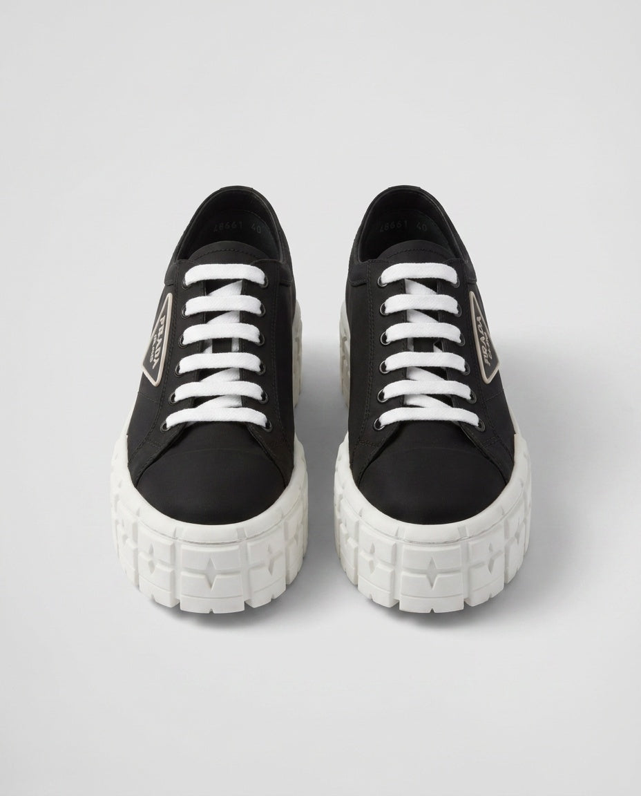 Prada Black Platform Low-Top Sneakers with Triangle Logo and White Lug Sole - photo 1