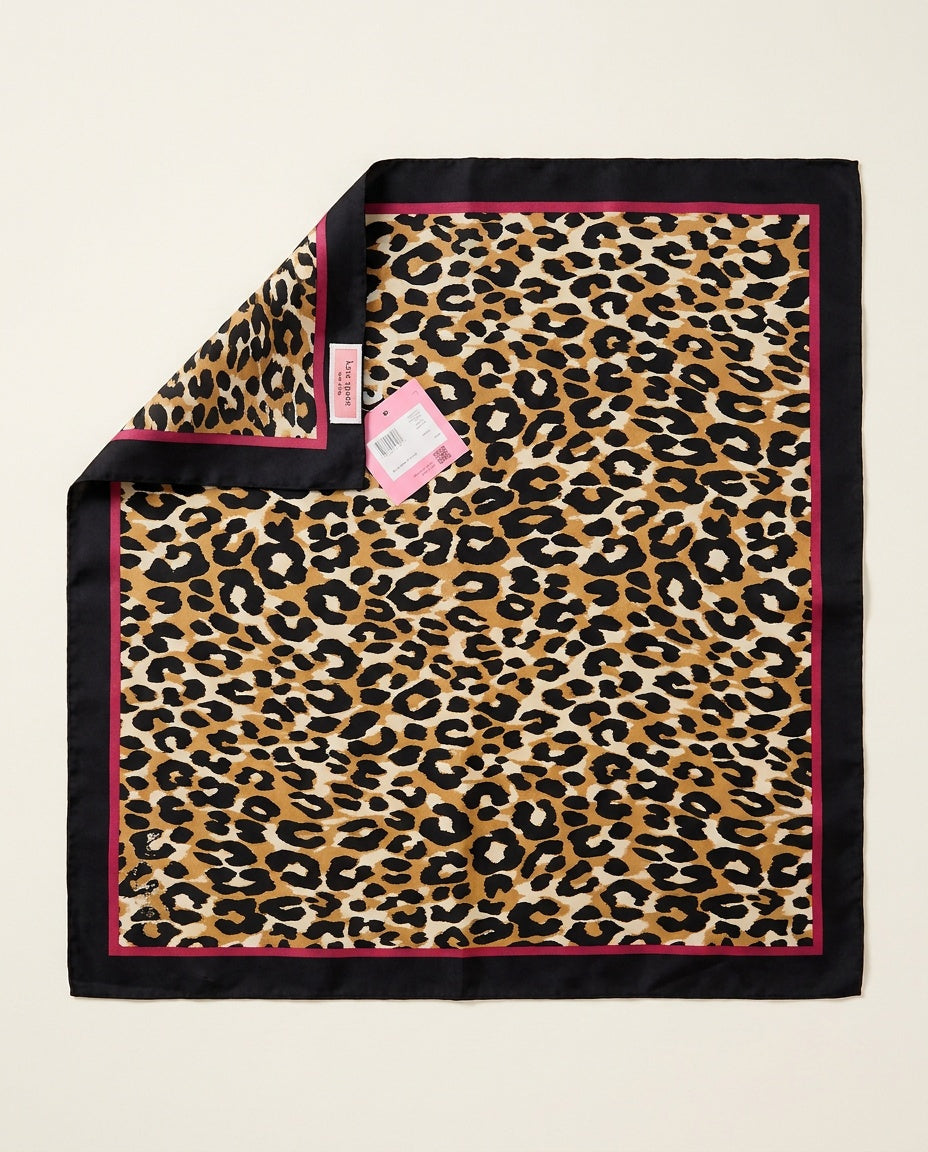 Kate Spade New York Leopard Silk Square Scarf with Black and Pink Borders - photo 1