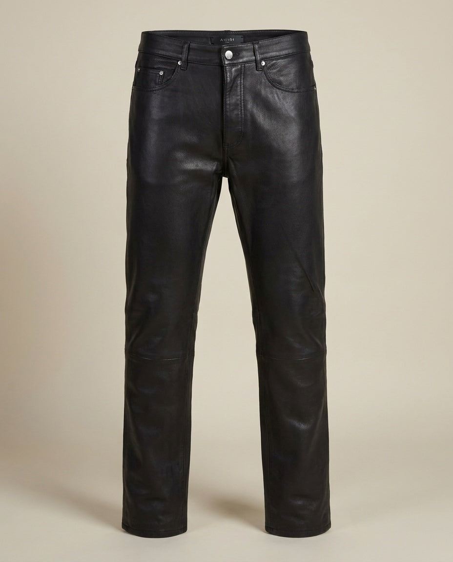 AMIRI Slim Straight Leather Trousers in Black, Size 46 - photo 1