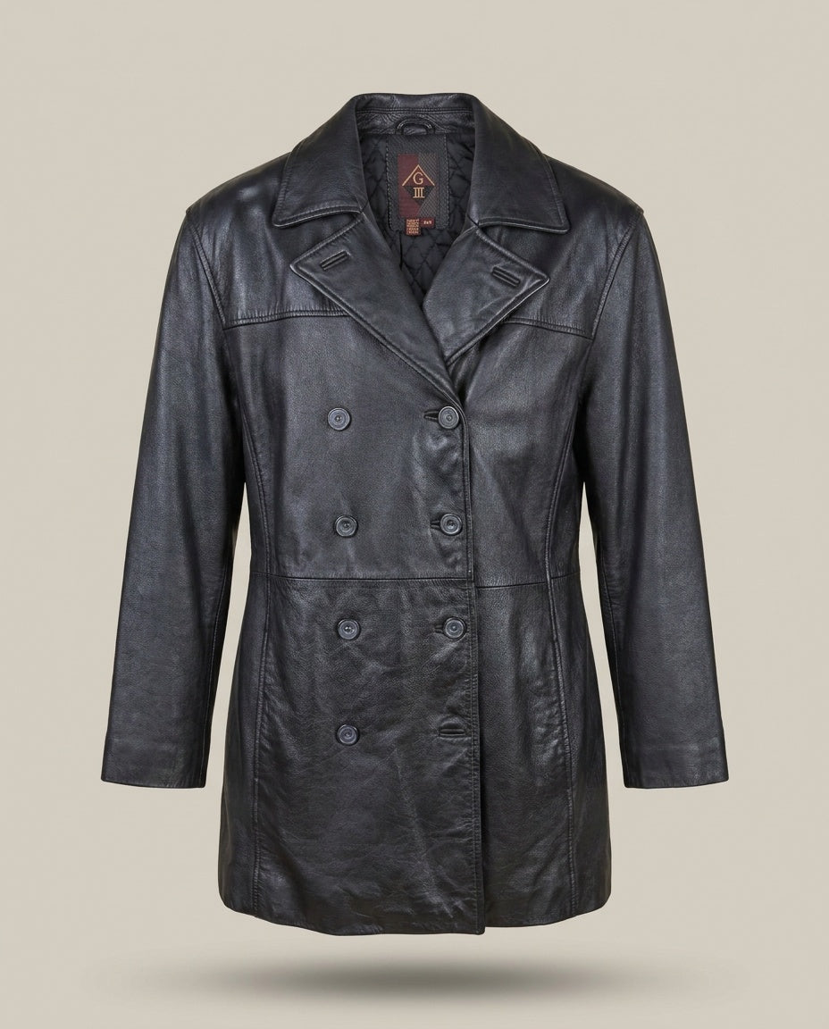 G-III Double-Breasted Leather Car Coat - photo 1