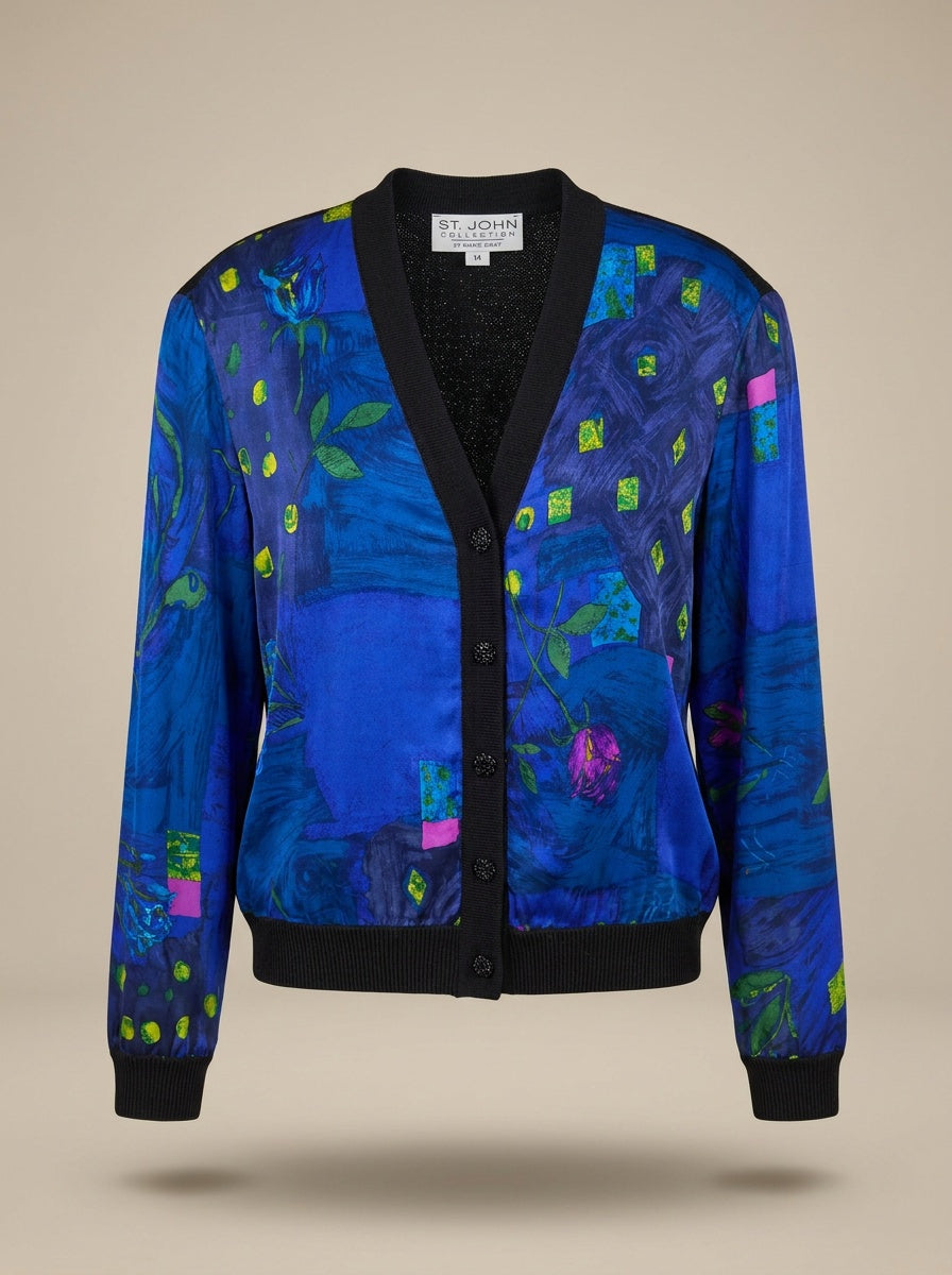 St. John Collection by Marie Gray Mixed-Media Cardigan with Abstract Floral Print - photo 1