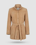 Vakko Suede Belted Jacket with Band Collar and Gold Buttons - photo 1