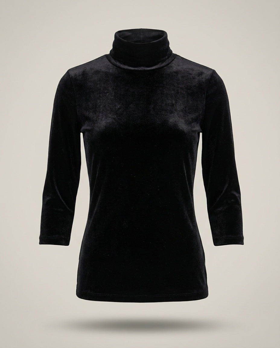 L'Agence Black Stretch Velvet Turtleneck Top - photo 1