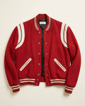 Saint Laurent Red Varsity Bomber Jacket with White/Cream Leather Panels - photo 1