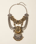 Dual-Tone Chandelier Statement Necklace with Ornate Bib Panels - photo 1