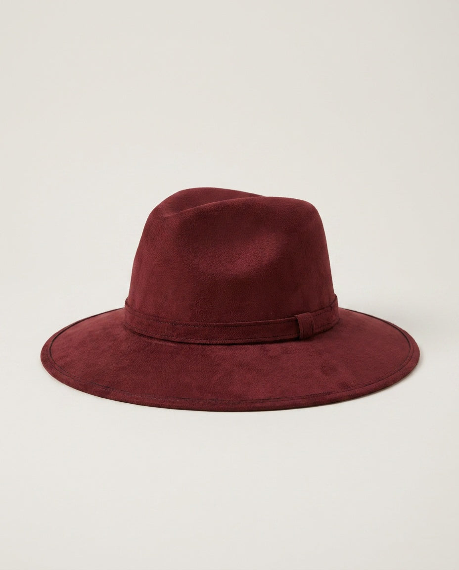 MX Wide-Brim Fedora Hat in Burgundy Suede - photo 1