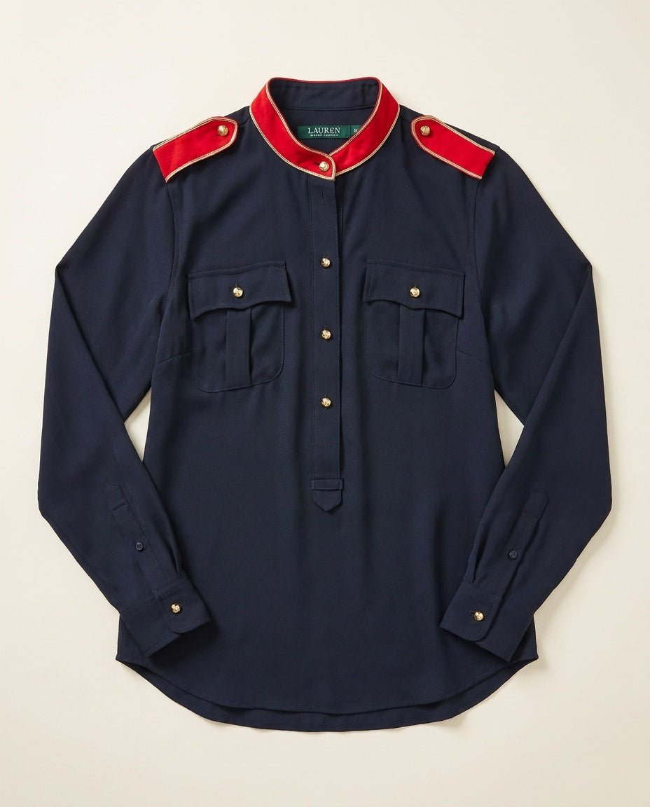 Lauren Ralph Lauren Navy Military-Style Blouse with Red and Gold Epaulets - photo 1