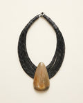 Mid-20th Century Multi-Strand Leather Cord Bib Necklace with Teardrop Pendant - photo 1