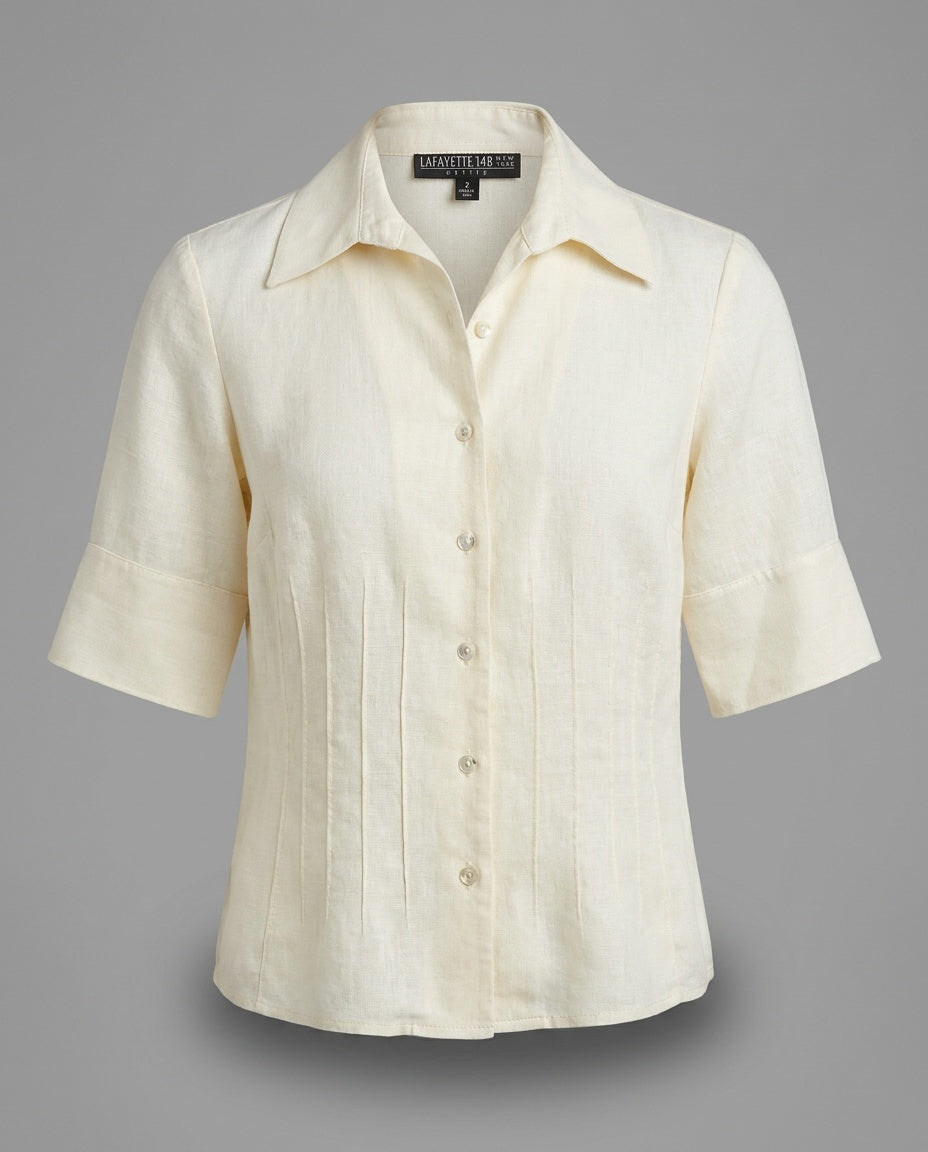 Lafayette 148 New York Petite 100% Linen Short-Sleeve Button-Front Shirt - photo 1