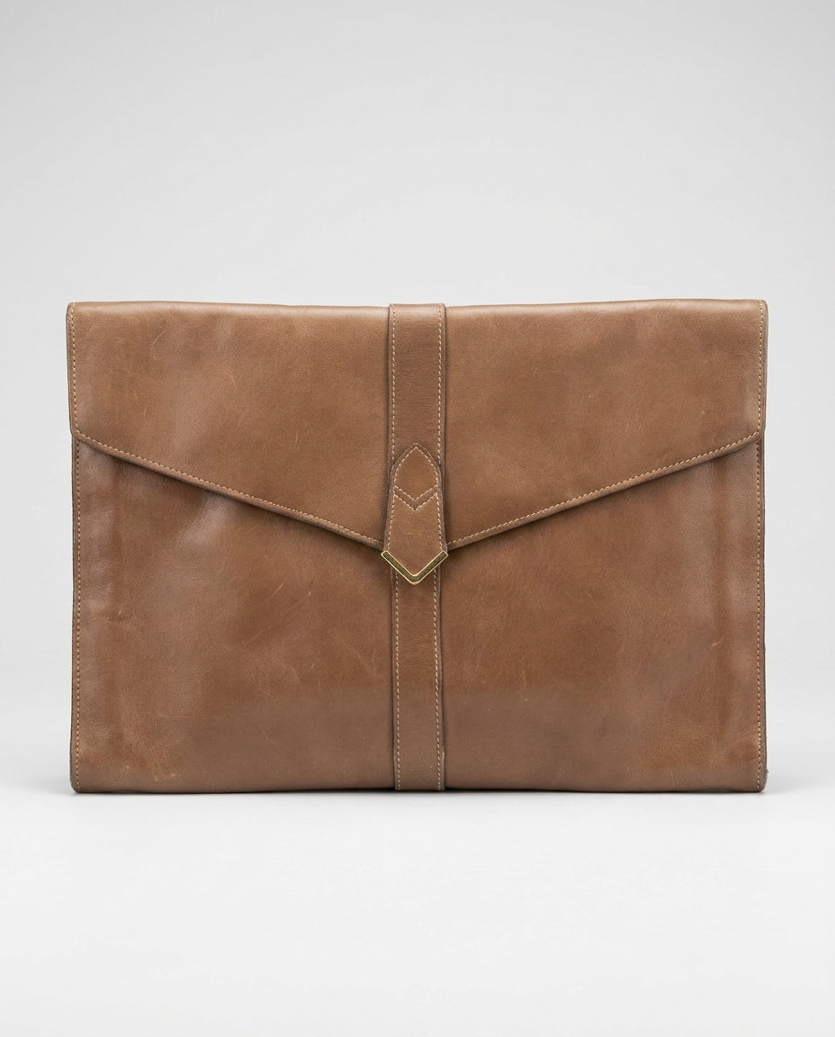 Schlesinger Brothers Tan Leather Envelope Clutch with Gold-Tone Hardware - photo 1