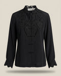 Black Silk Blouse with Cutwork Lace Collar and Frog Closures - Bloomingdale's y.e.s. - photo 1