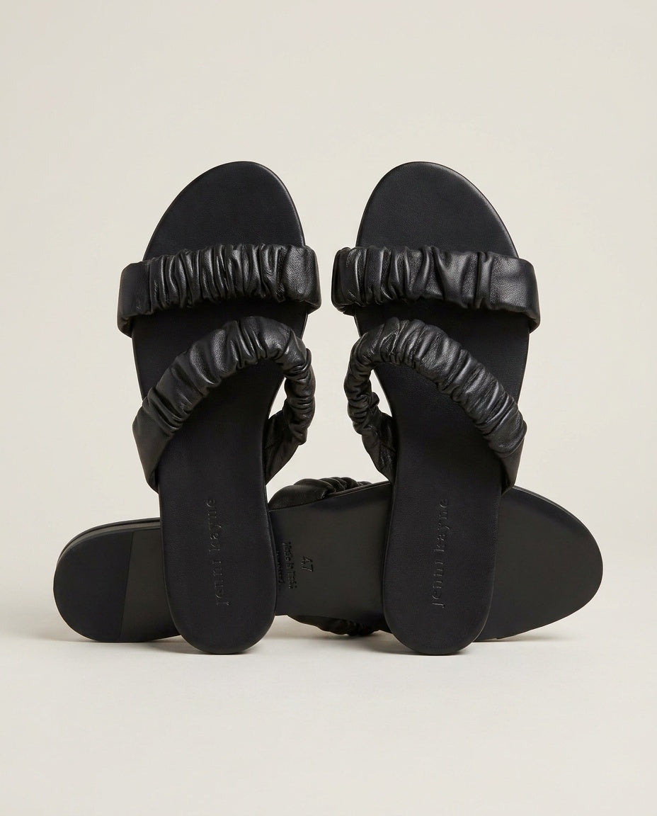 Jenni Kayne Black Flat Slide Sandals with Ruched Straps - photo 1