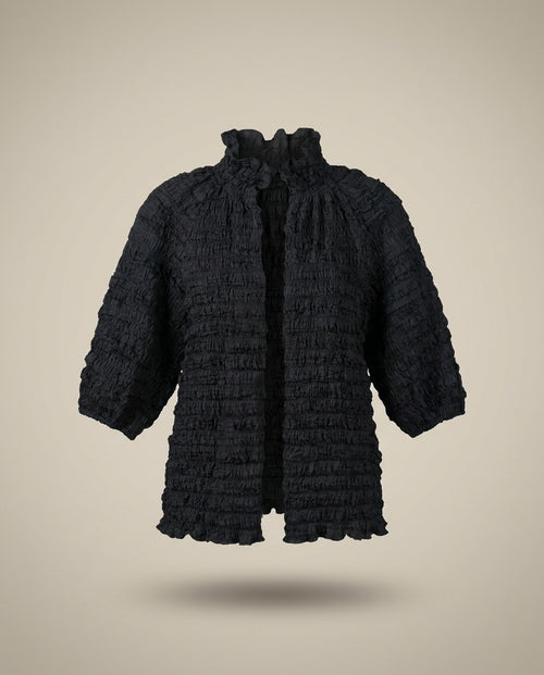 1950s Unbranded Black Smocked Shirred Open-Front Jacket - photo 1
