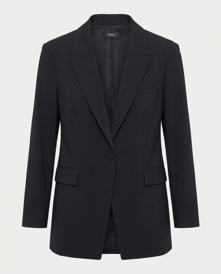 Theory Single-Button Blazer in Black/Winter Navy Wool-Elastane - photo 1