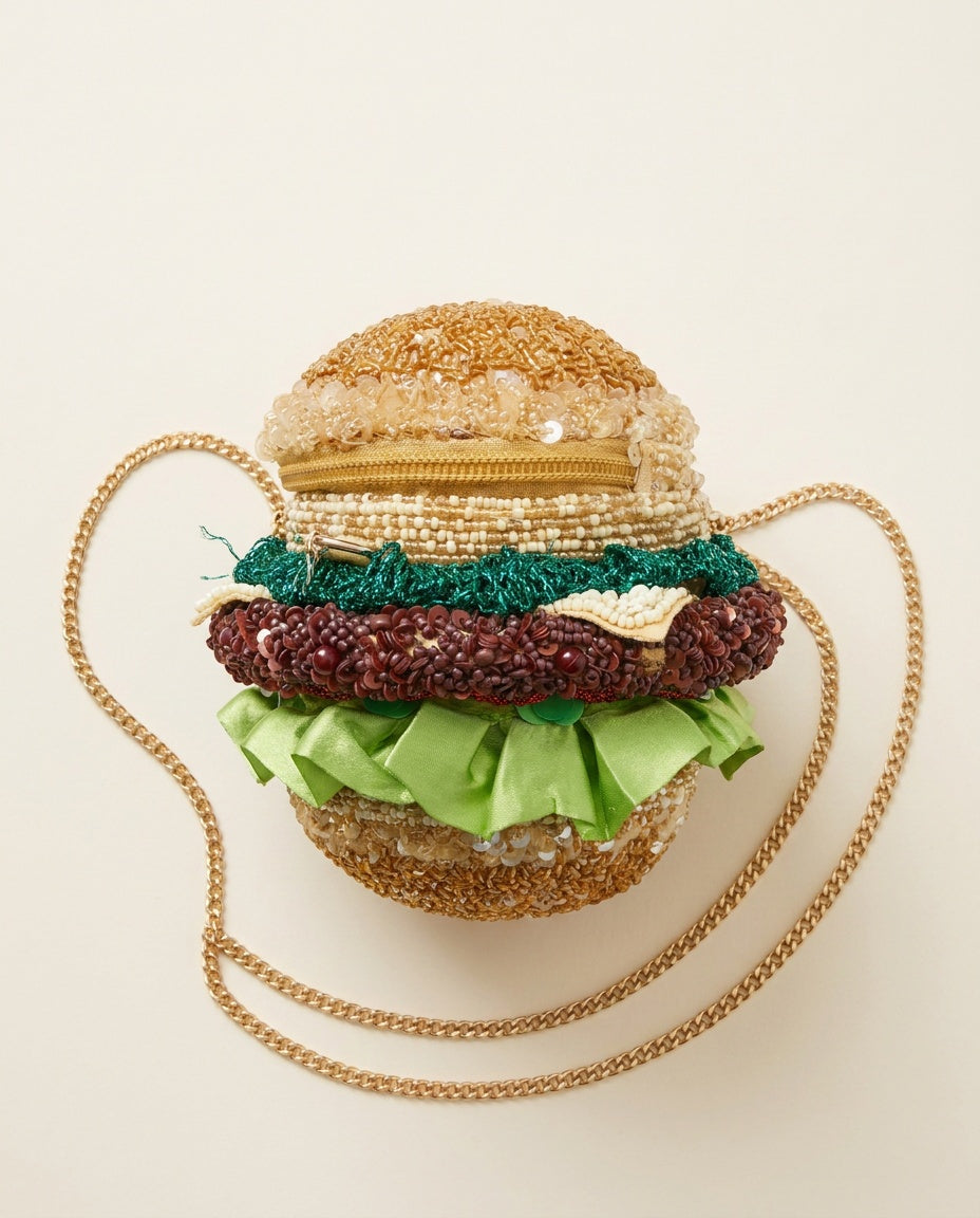 Novelty Hamburger-Shaped Beaded Crossbody Bag - photo 1