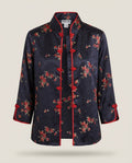 Robbie Bee Petite 100% Silk 2-Piece Jacket & Slip Set - Navy/Red Floral - photo 1
