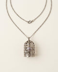 1990s Silver-Tone Birdcage Pendant Necklace with Curb-Link Chain and Interior Bead - photo 1
