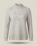 Hauber Sporting Light Heather Grey Mock-Neck Pullover Sweater with Knit Appliqués and Openwork Hem - photo 1