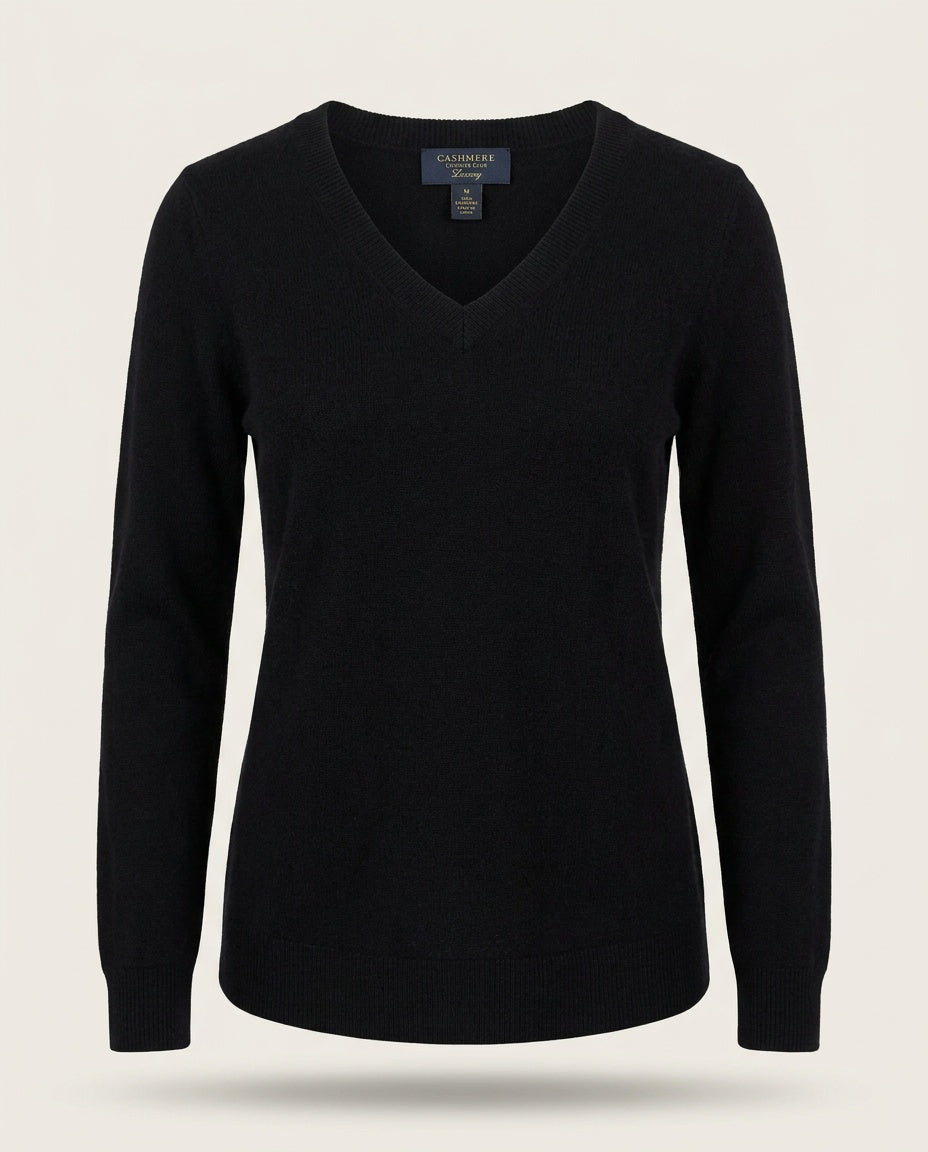Charter Club Black/Navy V-Neck Cashmere Pullover Sweater - photo 1