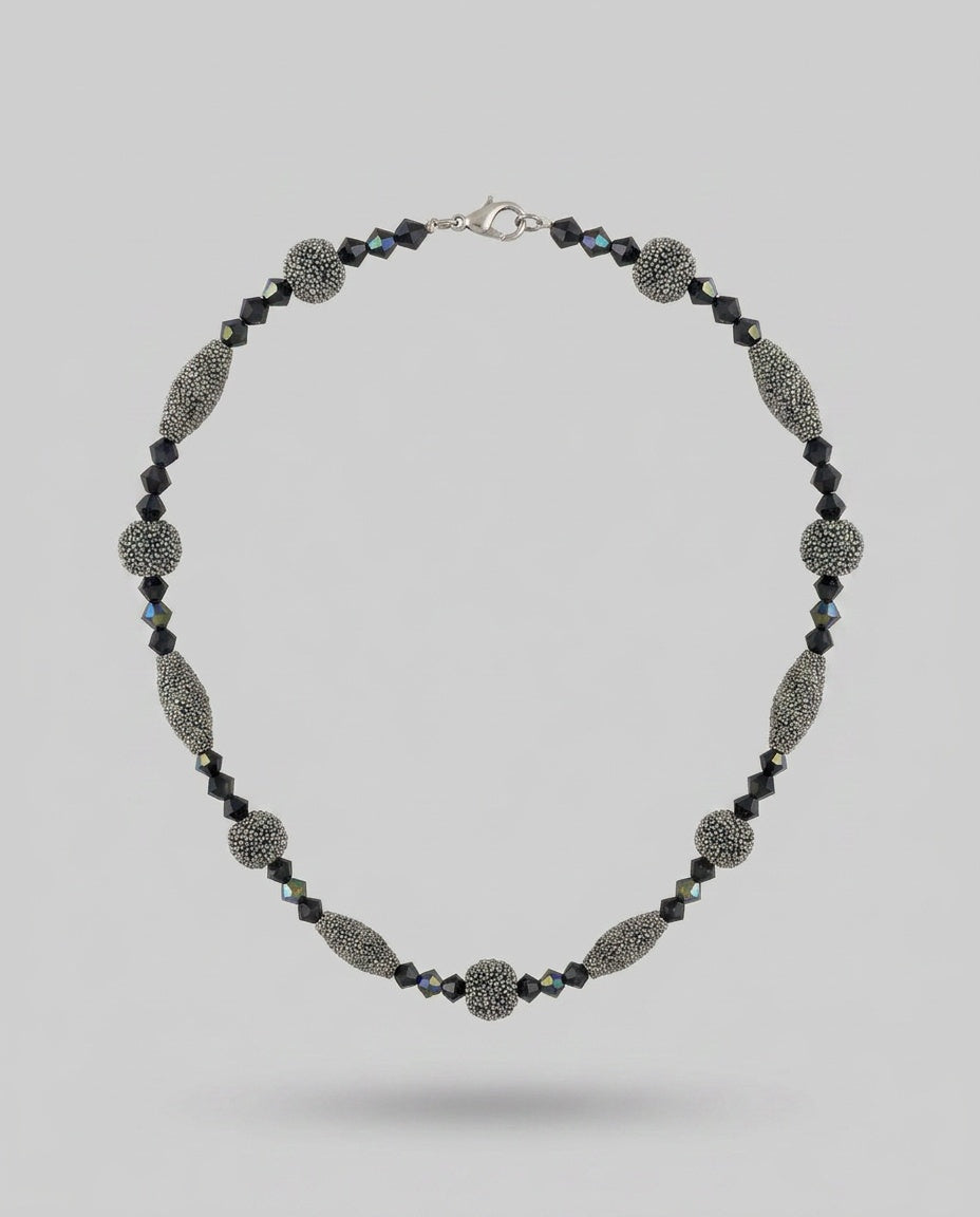 Black and Grey Beaded Necklace with Silver-Tone Lobster Clasp - photo 1