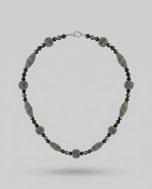 Black and Grey Beaded Necklace with Silver-Tone Lobster Clasp - photo 1