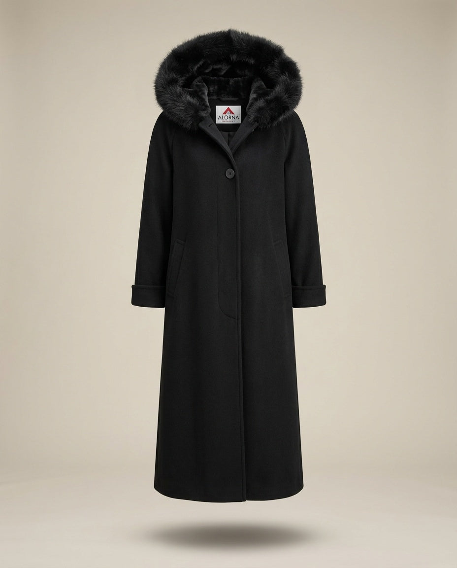 ALORNA Hooded Wool-Nylon Overcoat with Faux Fur Trim - photo 1