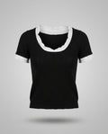 Black Wool-Blend Knit Top with White Contrast Trim - photo 1