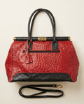 Mid-Century Italian Doctor-Bag with Ostrich-Embossed Leather and Gold Hardware - photo 1