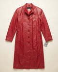 METROSTYLE Red Full-Length Leather Duster Coat with Red Polyester Lining - photo 1