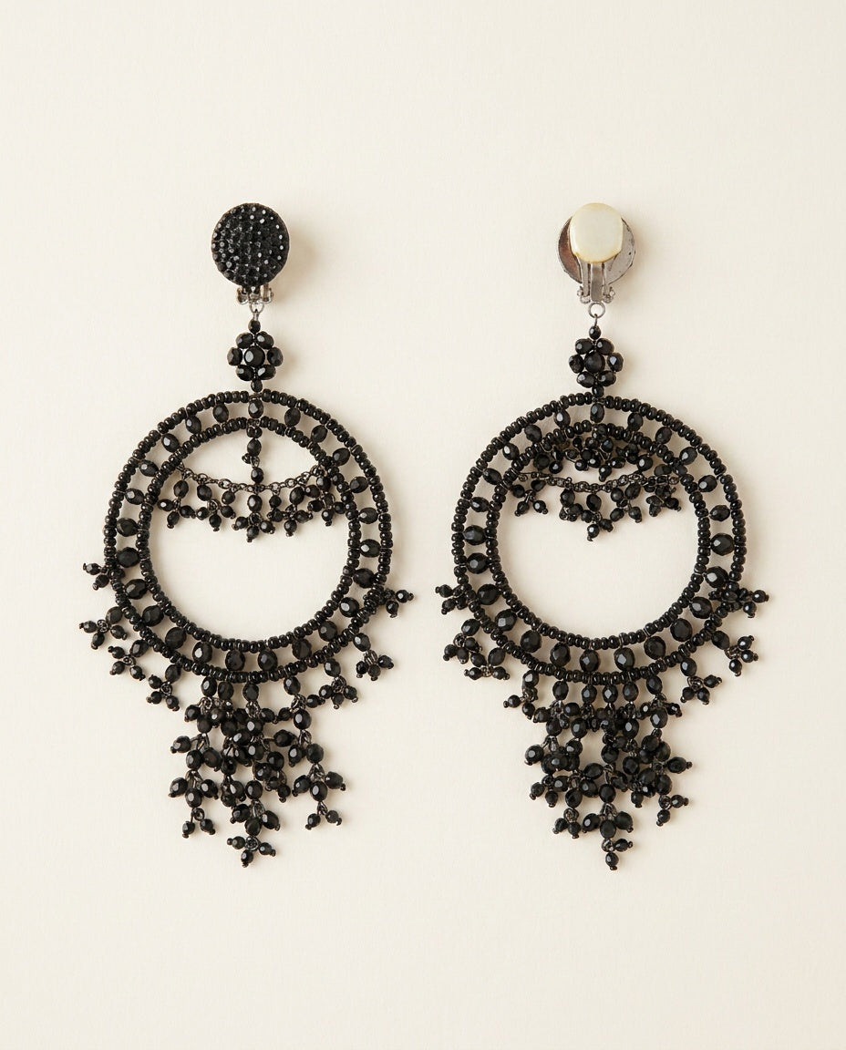 Black and Gunmetal Chandelier Clip-On Earrings - photo 1