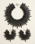 1980s Matte Black Spike-Bead Necklace & Earring Set in Silver - photo 1