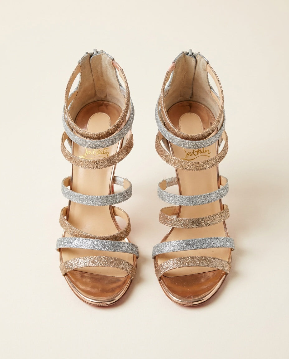 Christian Louboutin Silver & Gold Glitter Strappy Stiletto Sandals - photo 1