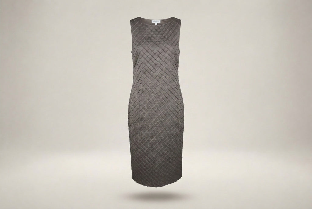 Lafayette 148 New York Grey Midi Shift Dress with Diamond Quilted Texture - photo 1