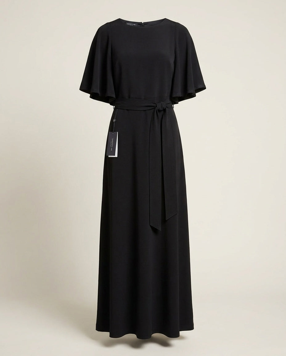 Lafayette 148 New York Black Belted Cape-Overlay Maxi Dress - photo 1