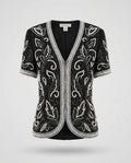 Laurence Kazar Beaded Silk Evening Top (1X) - Black, White, Silver - photo 1