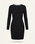 Black Long-Sleeve Mini Dress with Faux Pearl Neckline - photo 1