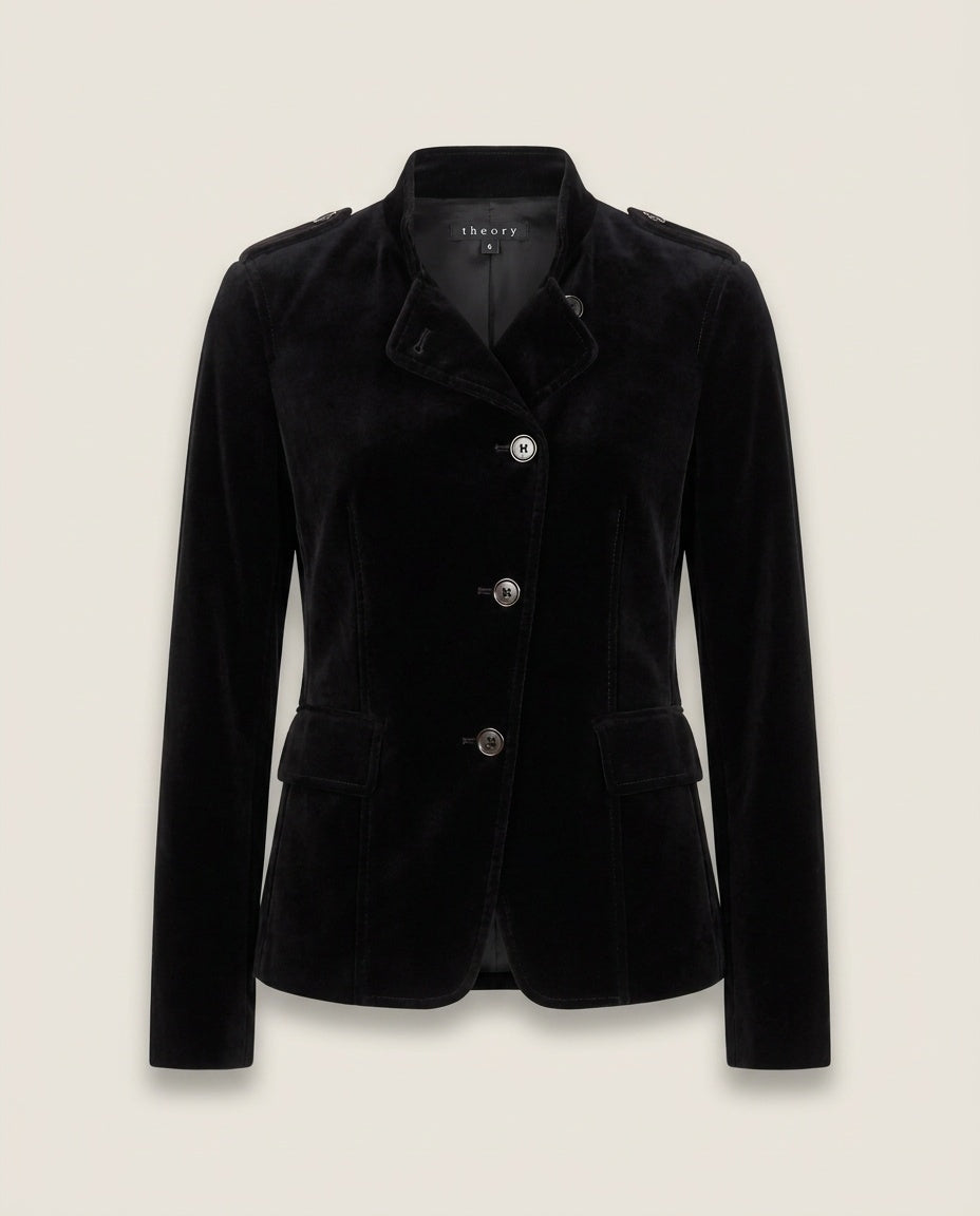 Theory Black Velvet Military-Style Blazer - photo 1