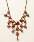 Vintage Multi-Strand Bib Necklace with Red-Orange Cabochon Stones - photo 1