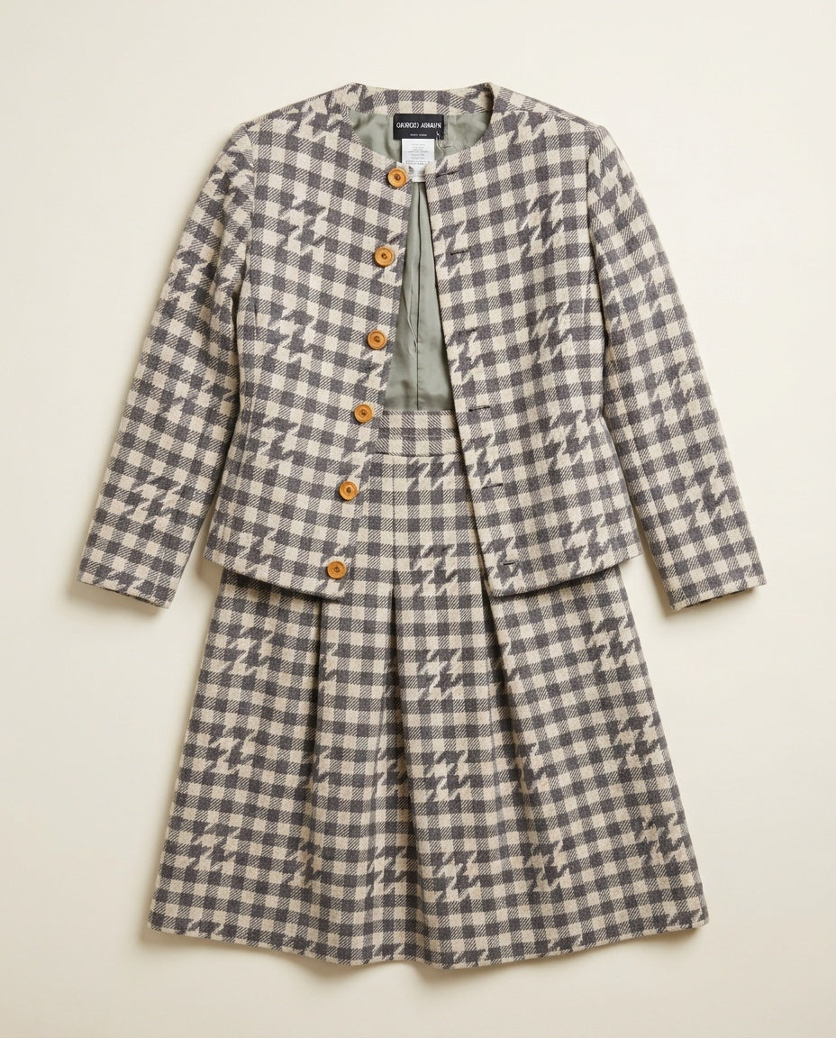 Giorgio Armani Wool-Blend Houndstooth Jacket & Midi Skirt Suit Set - photo 1